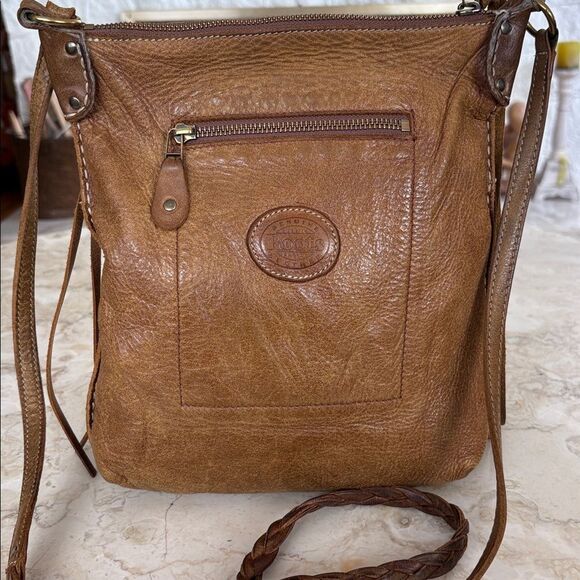 Roots The Hippie Tribe Leather Boho Tassel Braided Strap Vintage Crossbody Bag - Picture 8 of 15